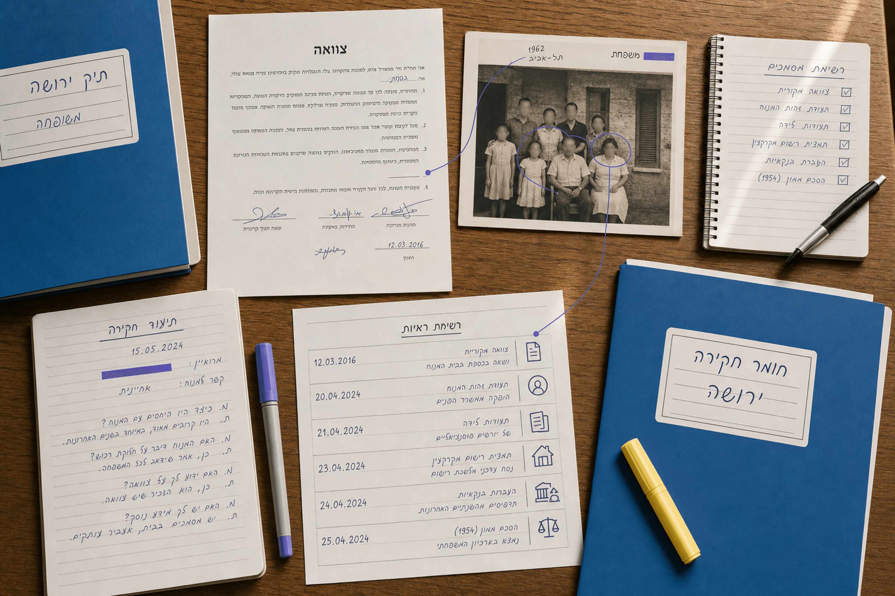 תיק ראיות עם לשוניות צוואה, ראיות, חקירה וחלוקת עיזבון